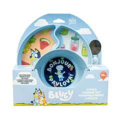 Bluey 3-Piece Mealtime Set with Divided Suction Plate, Bowl and Spoon – 9m+
