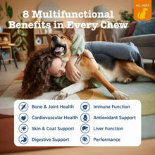 8-in-1 multivitamin benefits infographic with dog and checkmark icons