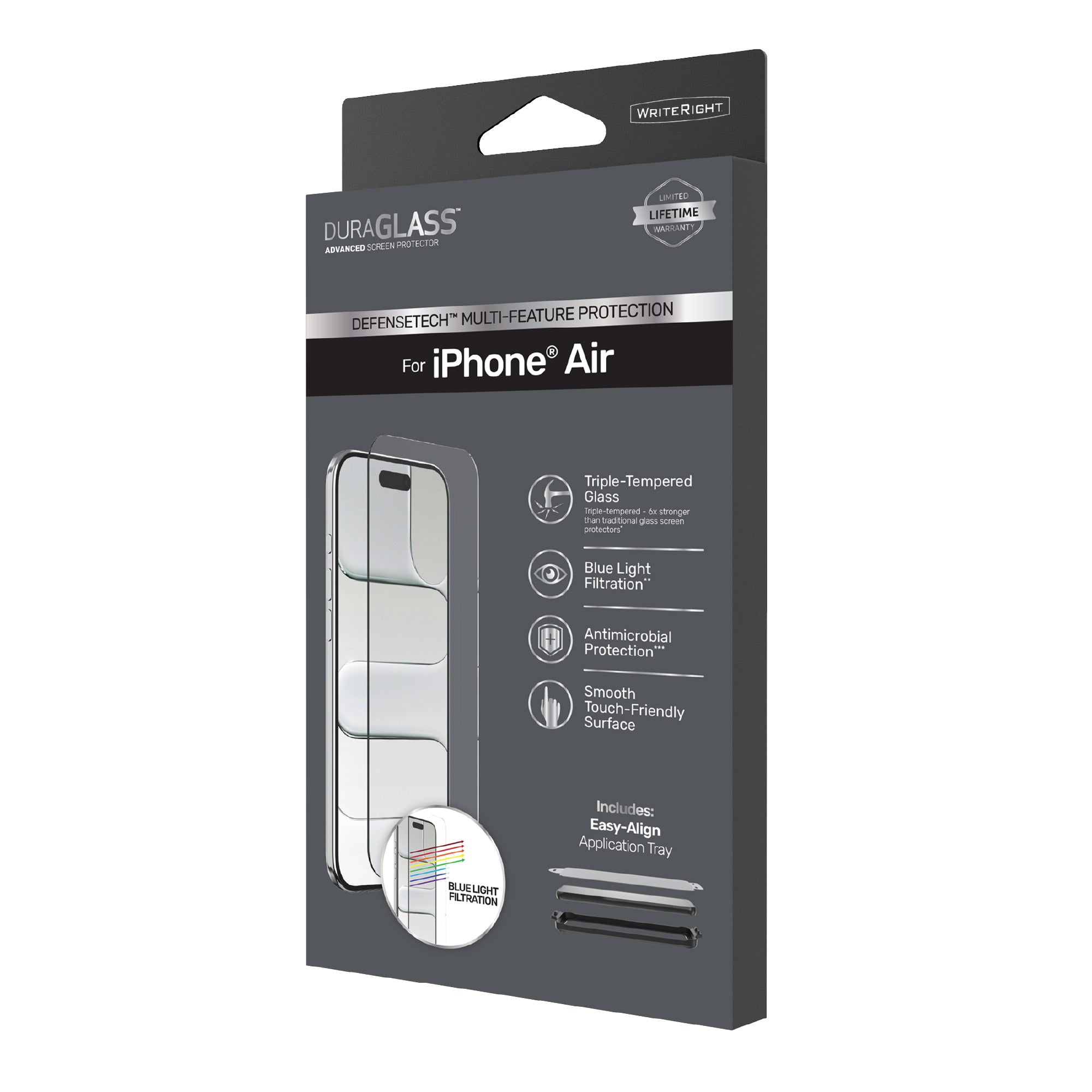 DuraGlass DefenseTech Glass Screen Protector with Blue Light Filtering for iPhone Air