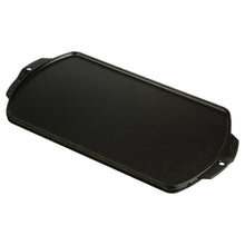 Reversible cast iron griddle plate with smooth cooking side and side handles