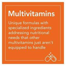 Multivitamins informational card with text about unique formulas