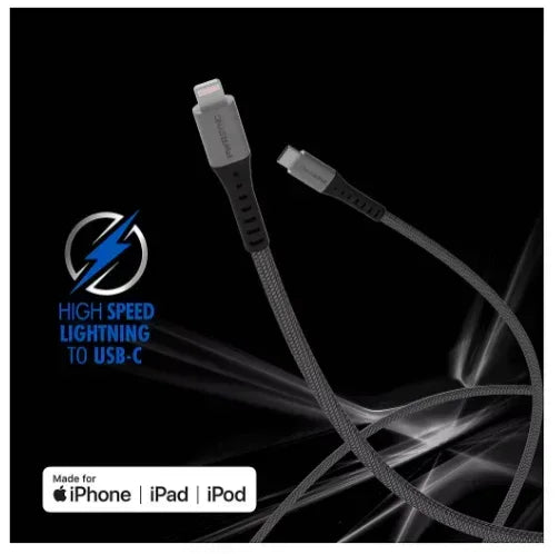 Tzumi PWRSync 10' Tough Lightning to USB-C Cable - Black