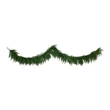 Greenery garland with pine-style branches, long wavy strand with loose ends