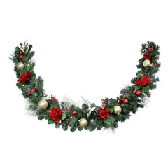 Berkley Jensen 9' Red Magnolia Garland With LED Lights - USA MEGA SHOP