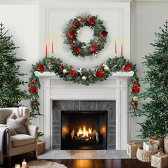 Berkley Jensen 9' Red Magnolia Garland With LED Lights - USA MEGA SHOP