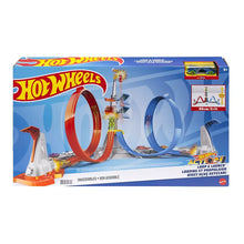 Hot Wheels Loop & Launch track set retail box showing orange and blue loops