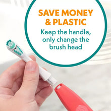Hand holding an electric toothbrush handle with removable brush head