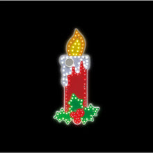 Glowing LED candle decoration with holly leaves and berry accents