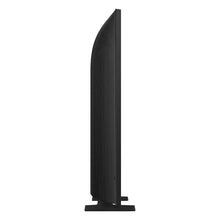 Black smart TV side profile with slim frame and pedestal stand