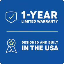 Pillow warranty graphic showing 1-year limited warranty and made in the USA badge