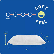 White shredded foam pillow size guide with firmness and soft feel markings