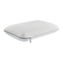 King memory foam pillow, white with blue piping and zipper edge