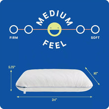 Memory foam pillow size diagram with firmness scale and height measurements
