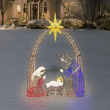 Pre-lit nativity arch with star, three lit figures, glowing base