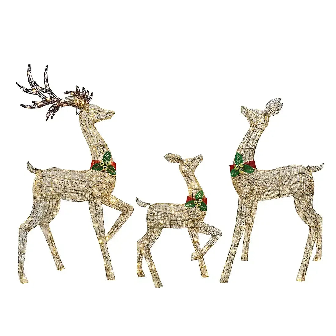 Berkley Jensen Set of 3 Pre-lit Gold Deer with Bells - USA MEGA SHOP