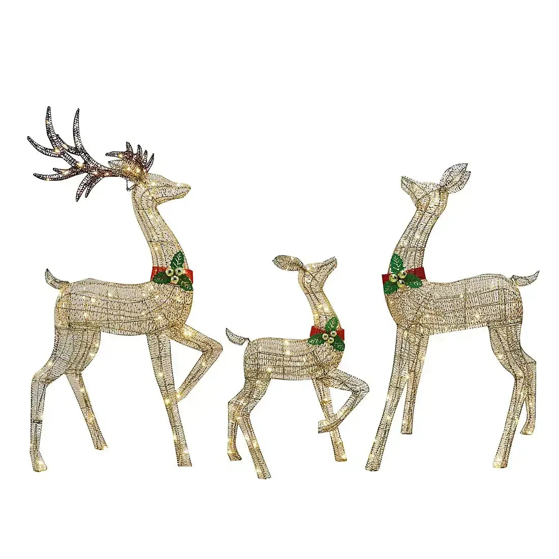 Berkley Jensen Set of 3 Pre-lit Gold Deer with Bells
