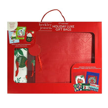 Red holiday gift bag set with handles, assorted embossed designs, 10 ct