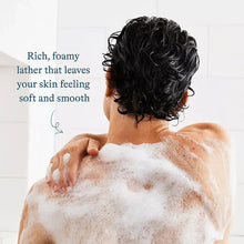 Body wash lather on a man's back during shower