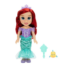 Ariel fashion doll with teal mermaid dress and purple top, plus yellow fish friend
