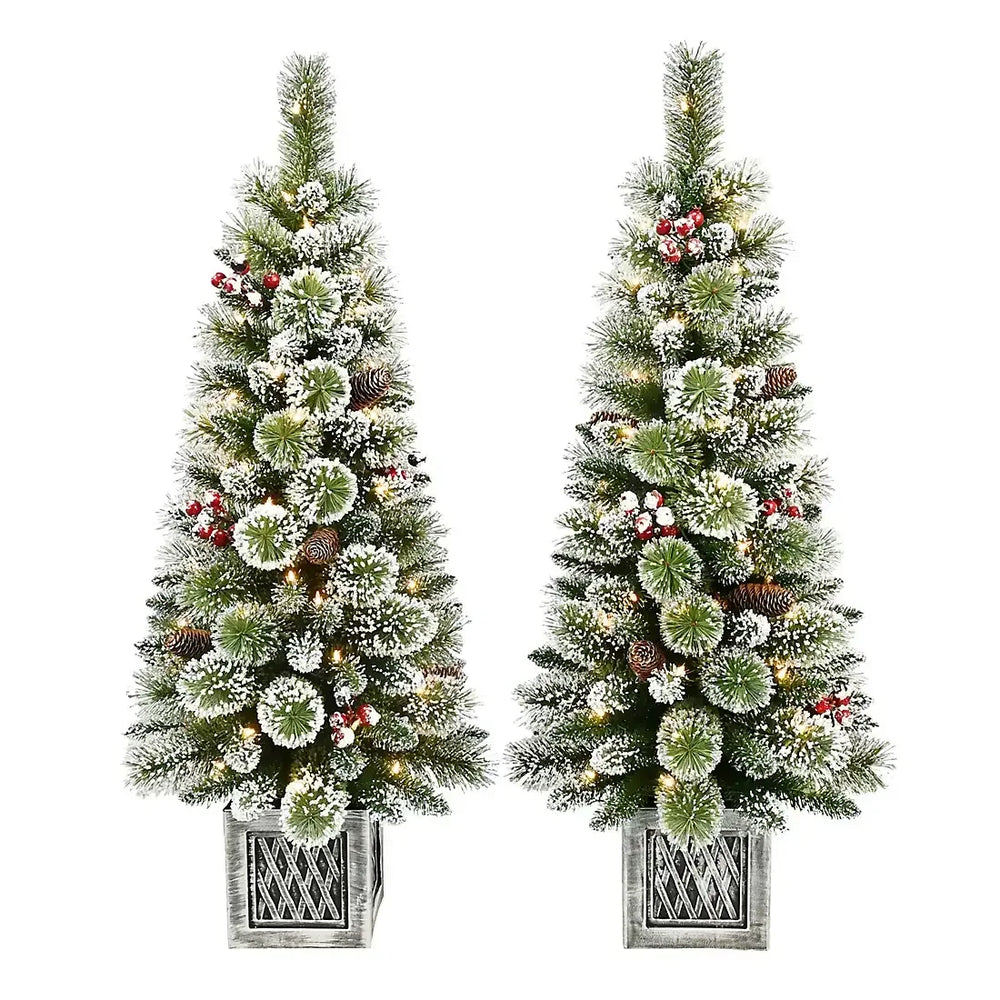Berkley Jenson 4' Pre-lit Flocked Potted Trees, 2 pk. - USA MEGA SHOP