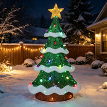 Glitter mesh Christmas tree decoration with star topper and multicolor lights, green