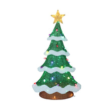 Glitter mesh Christmas tree decoration with star topper, layered green tiers and lights
