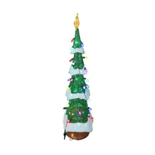 Glitter mesh Christmas tree decoration with star topper, narrow tiered shape and lights
