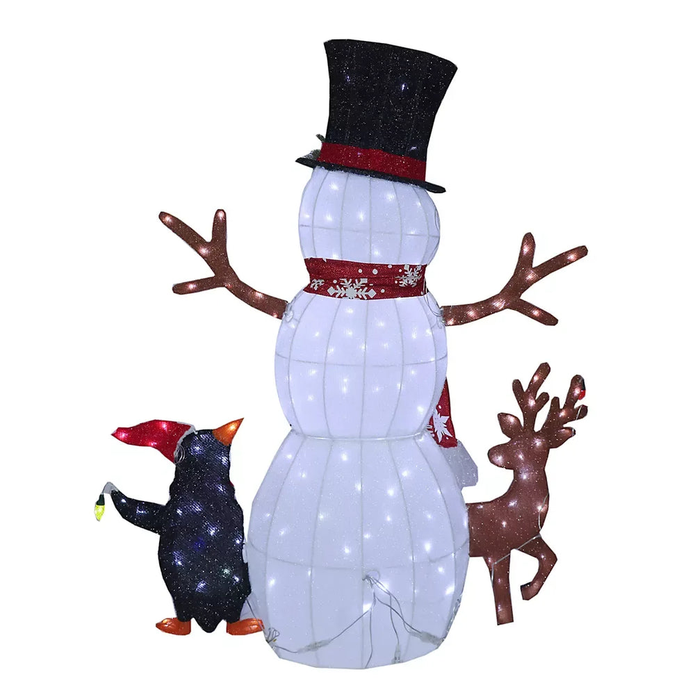 Berkley Jensen 47.5'' Pre-Lit White Fabric Snowman with Friends - USA MEGA SHOP
