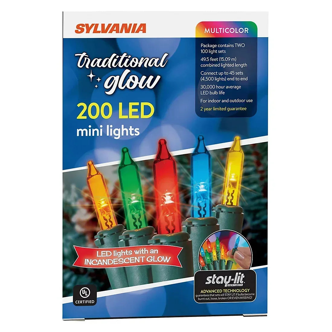 Sylvania Staylit Traditional Glow Multicolor LED Lights, 200 ct.