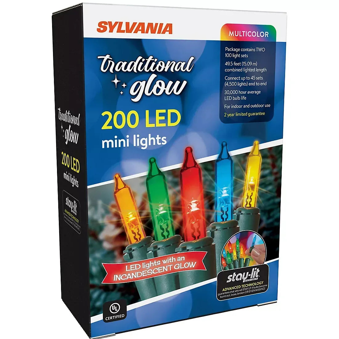 Sylvania Staylit Traditional Glow Multicolor LED Lights, 200 ct. - USA MEGA SHOP