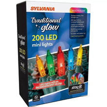 Sylvania traditional glow 200 LED multicolor mini lights box, side view.