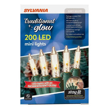 Sylvania Staylit traditional glow LED mini lights retail box, soft white, 200 lights.