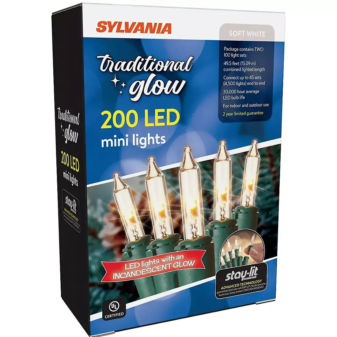 Sylvania Staylit Traditional Glow Soft White LED Lights, 200 ct. - USA MEGA SHOP