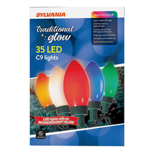 Multicolor C9 LED Christmas lights box front, 35 LED C9 lights, traditional glow