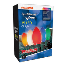 Multicolor C9 LED Christmas light set box, 35 LED, traditional glow