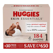 Baby diaper box, Huggies Skin Essentials size 1, 184-count front panel
