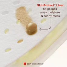 Diaper liner with SkinProtect pad layer and small gel dots, close-up view