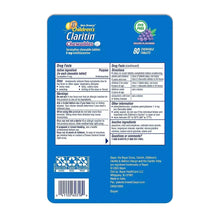 Children’s Claritin chewable tablets box back with drug facts and barcode