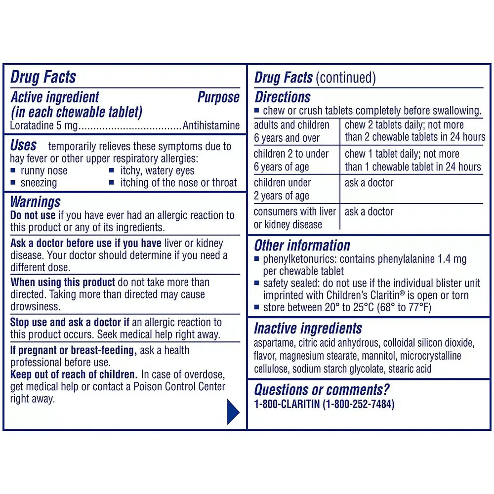 Claritin Children's 24 Hour Chewables, Grape Flavor, 5mg Tablets, 80 ct. - USA MEGA SHOP