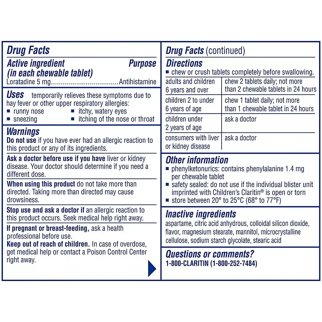 Claritin Children's 24 Hour Chewables, Grape Flavor, 5mg Tablets, 80 ct.