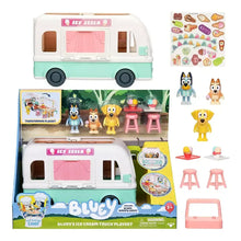 Bluey's ice cream truck playset box with white-and-teal truck and character figures