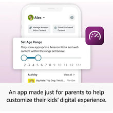 Blue kids tablet showing parental controls age-range screen
