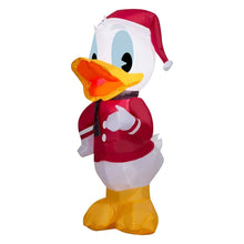 Inflatable Donald Duck Santa suit figure with red hat, white beard and yellow boots