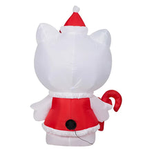 Inflatable Hello Kitty in red Santa dress with black waist detail and raised arm