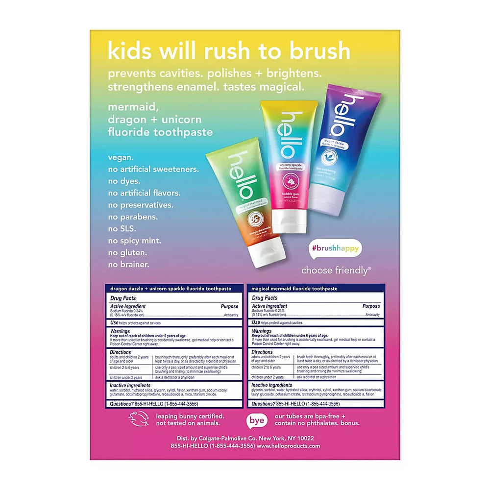 Hello Kids Toothpaste Fluoride Variety Pack, 3 pk./4.2 oz. - USA MEGA SHOP