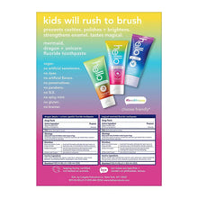 Kids fluoride toothpaste variety pack back with three shown tubes