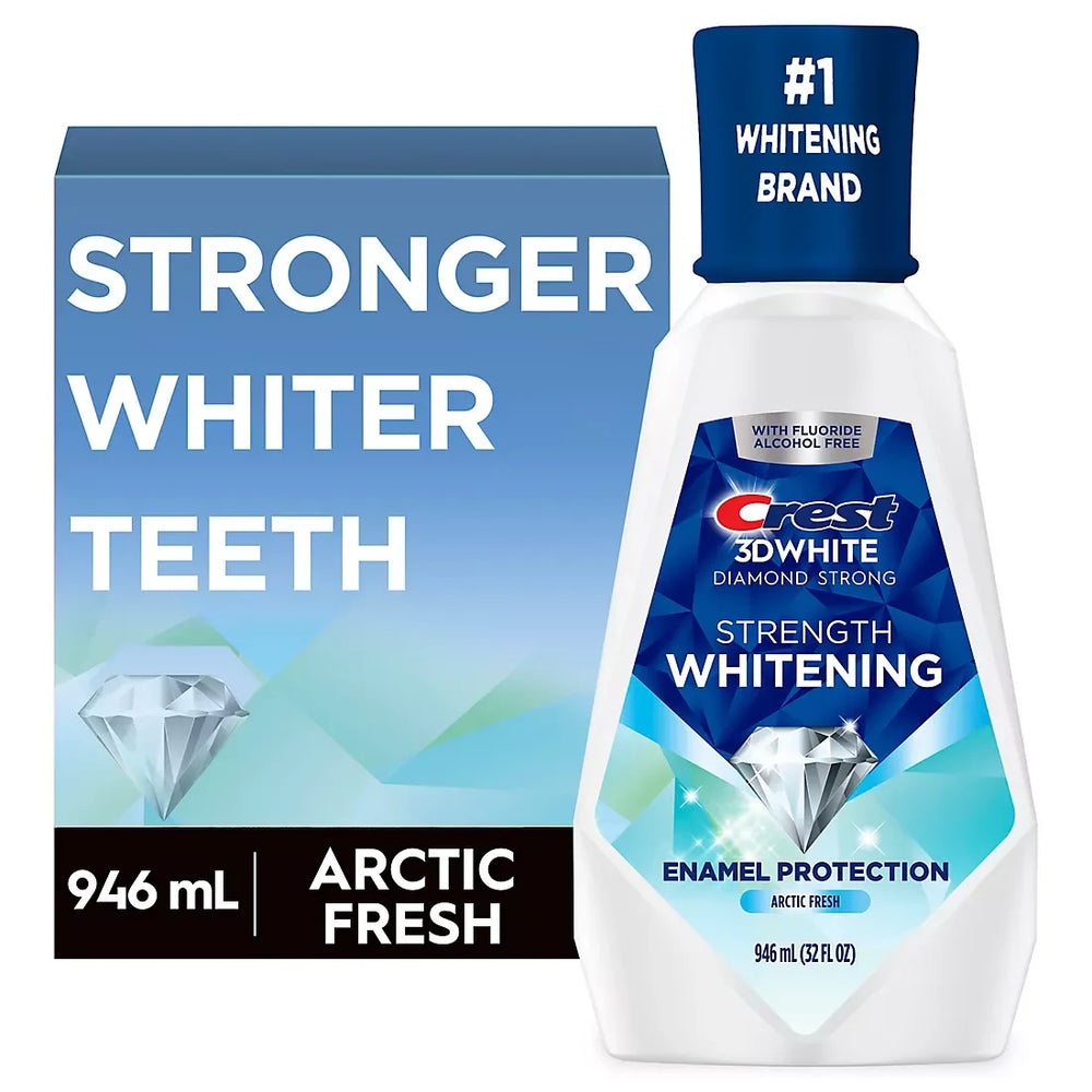Crest 3D White Strength Whitening Mouthwash, Mouth Rinse, Strengthens Enamel, Wintermint, 2 pk./946ml - USA MEGA SHOP