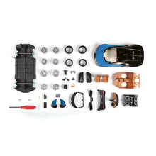 Model kit parts for 1:24 die-cast Bugatti Chiron, including body pieces and wheels