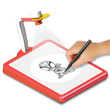 Red tracing projector base with paper slide and hand drawing with a black marker