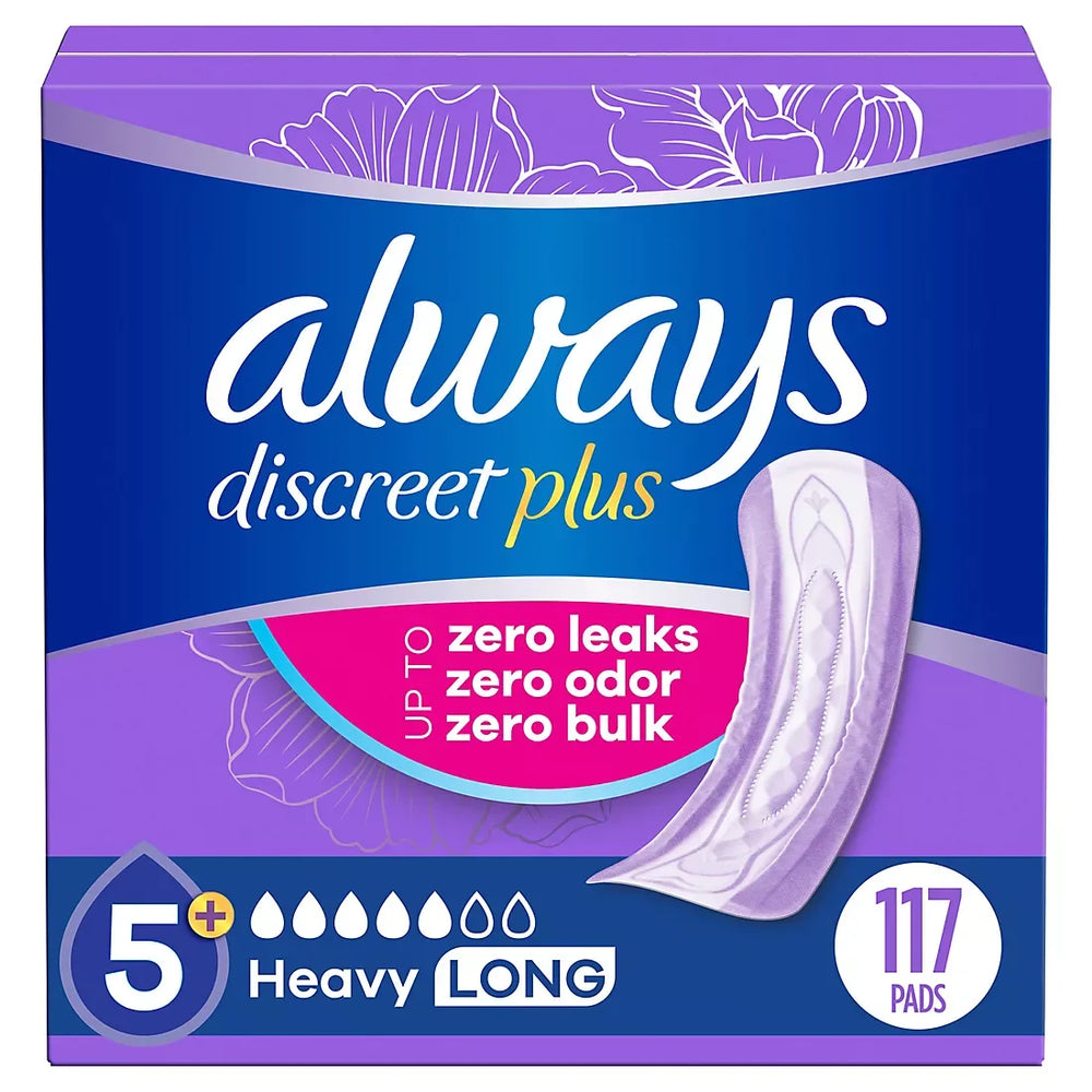 Always Discreet Adult Incontinence Pads, Heavy Absorbency, Long Length, Postpartum Pads, 117 ct. - USA MEGA SHOP